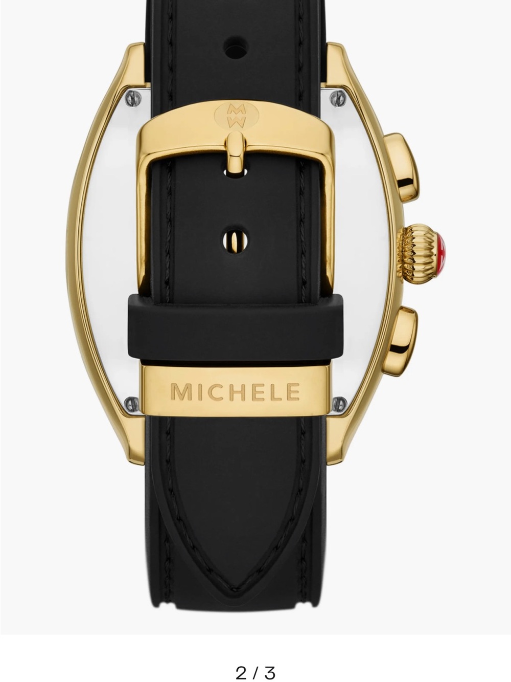 Michele Gold Case Black Dial Chronograph Watch with Black Strap - Picture 2 of 8